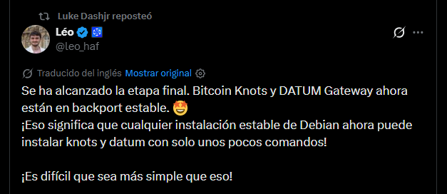 Captura de pantalla de una publicación de X sobre minería de Bitcoin.