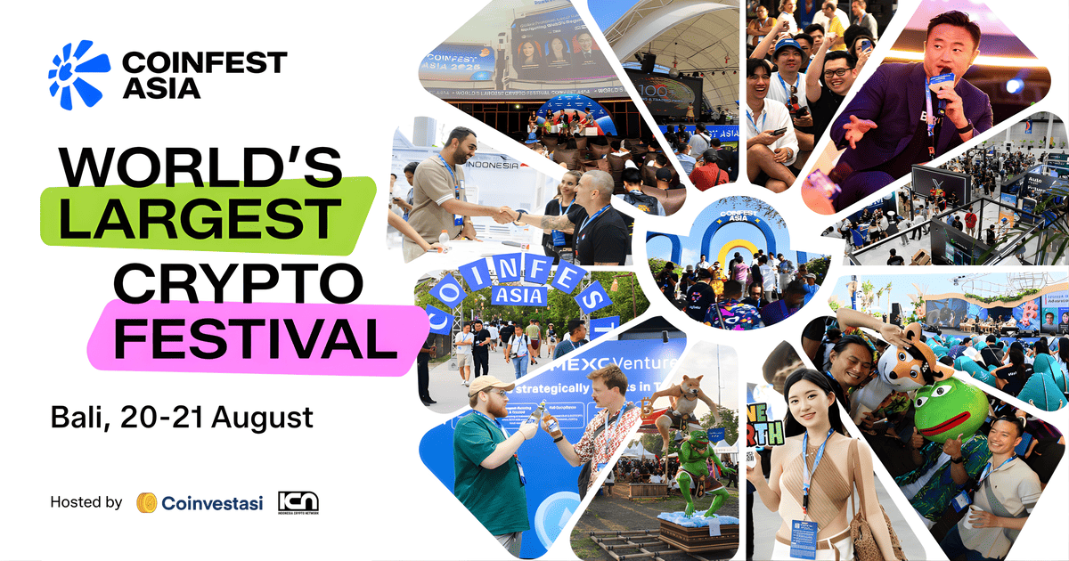 Banner promocional de Coinfest Asia en Bali, del 20 al 21 de agosto.