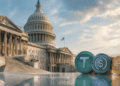 Imagen del congreso. Del lado derecho, el logo de las stablecoins principales.