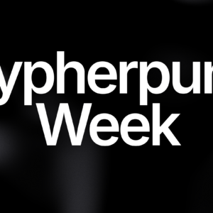 Anuncio minimalista de la Cypherpunk Week en Ámsterdam, programada del 31 de agosto al 6 de septiembre.