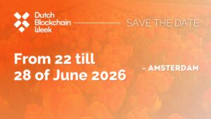 Anuncio de Dutch Blockchain Week 2026 en Ámsterdam, del 22 al 28 de junio.