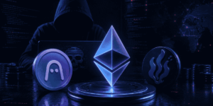 Un hacker al lado del logo de las empresas involucradas.