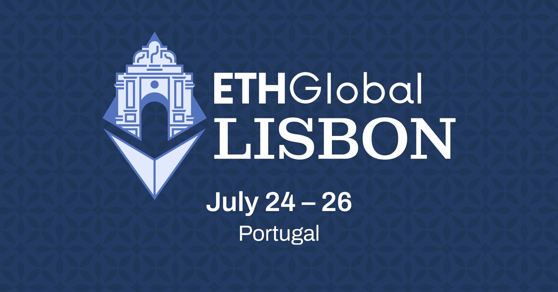 Banner oficial del evento ETHGlobal Lisbon en Portugal, programado del 24 al 26 de julio.