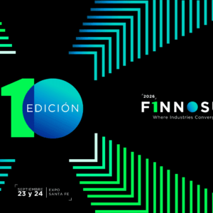 Banner del evento Finnosummit 2026, 23-24 de septiembre, Expo Santa Fe, con diseño tecnológico colorido.