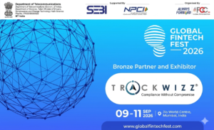 Banner de "Global Fintech Fest 2026" mostrando el logo de TrackWizz como Bronze Partner.