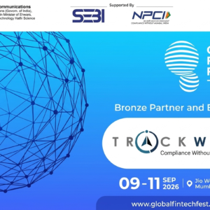 Banner de "Global Fintech Fest 2026" mostrando el logo de TrackWizz como Bronze Partner.