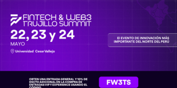 Banner promocional del Fintech & Web3 Trujillo Summit 2026, evento de innovación en Universidad Cesar Vallejo del 22 al 24 de mayo