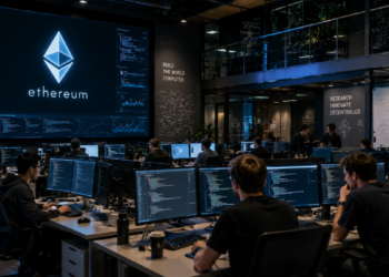 Un centro de computación con desarrolladores y programadores del ecosistema Ethereum.