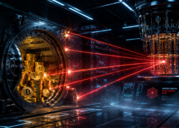 Reservas de BTC en una bóveda junto a una computadora cuántica.
