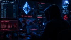 Un hacker operando con sistemas computacionales para hackear usuarios de Ethereum.
