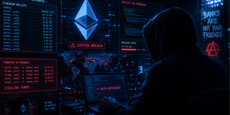 Un hacker operando con sistemas computacionales para hackear usuarios de Ethereum.