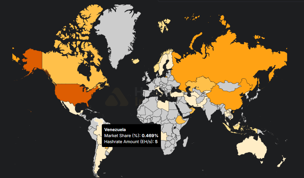 Mapa de calor del poder computacional aportado por mineros de distintos países.