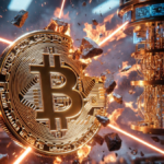 Una moneda de Bitcoin rota por una computadora cuántica.