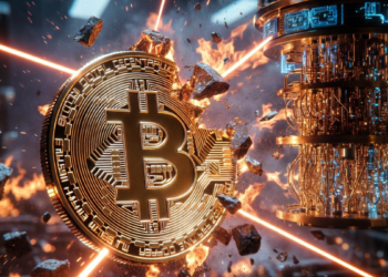 Una moneda de Bitcoin rota por una computadora cuántica.