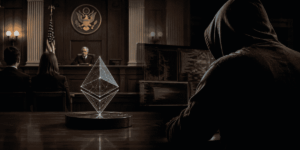 Tribunal de Estados Unidos, el logo de ETH y un hacker.