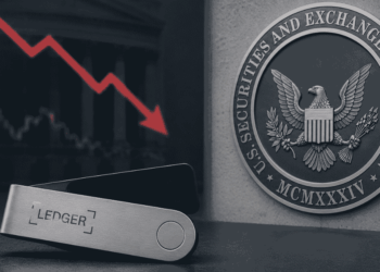 una wallet de ledger junto al logo de la SEC.