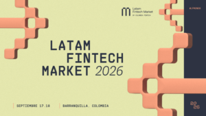 Banner del Latam Fintech Market 2026, 17-18 de septiembre, Barranquilla, Colombia, con diseño geométrico minimalista.
