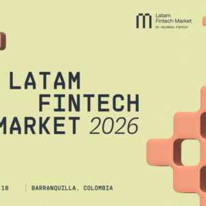 Banner del Latam Fintech Market 2026, 17-18 de septiembre, Barranquilla, Colombia, con diseño geométrico minimalista.