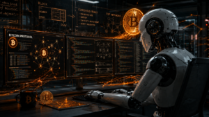 Un robot de IA revisando el código de Bitcoin.