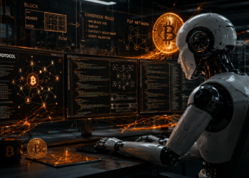 Un robot de IA revisando el código de Bitcoin.