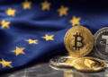 Bandera de la UE y activos digitales.