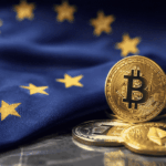 Bandera de la UE y activos digitales.