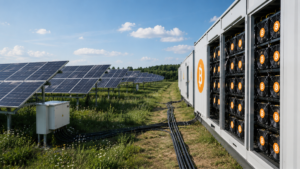 Paneles solares conectados a ASIC de Bitcoin.