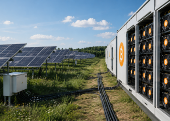 Paneles solares conectados a ASIC de Bitcoin.