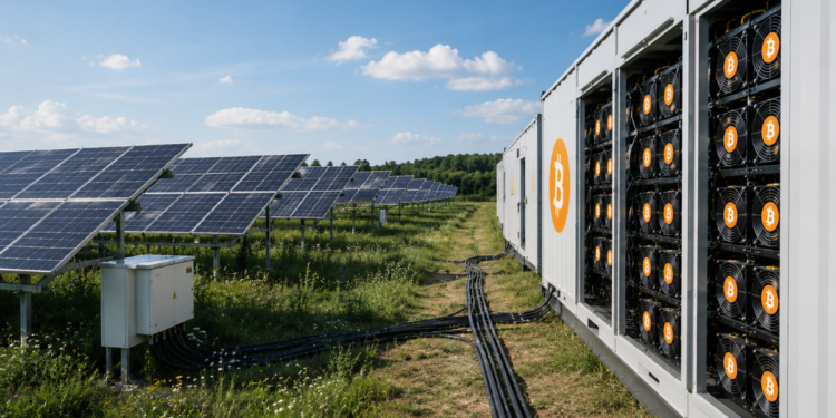 Paneles solares conectados a ASIC de Bitcoin.
