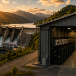 Un galpรณn de mineros ASIC de Bitcoin junto una represa hidroelรฉctrica en Venezuela.