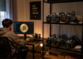 Una persona minando Bitcoin en una habitación.