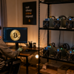 Una persona minando Bitcoin en una habitación.