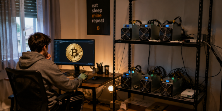 Una persona minando Bitcoin en una habitación.