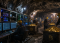 Mineros de Bitcoin operando en una cueva.