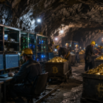 Mineros de Bitcoin operando en una cueva.