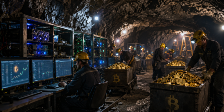 Mineros de Bitcoin operando en una cueva.