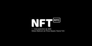 Banner minimalista del evento NFT.NYC 2026 en el Edison Ballroom de Nueva York.