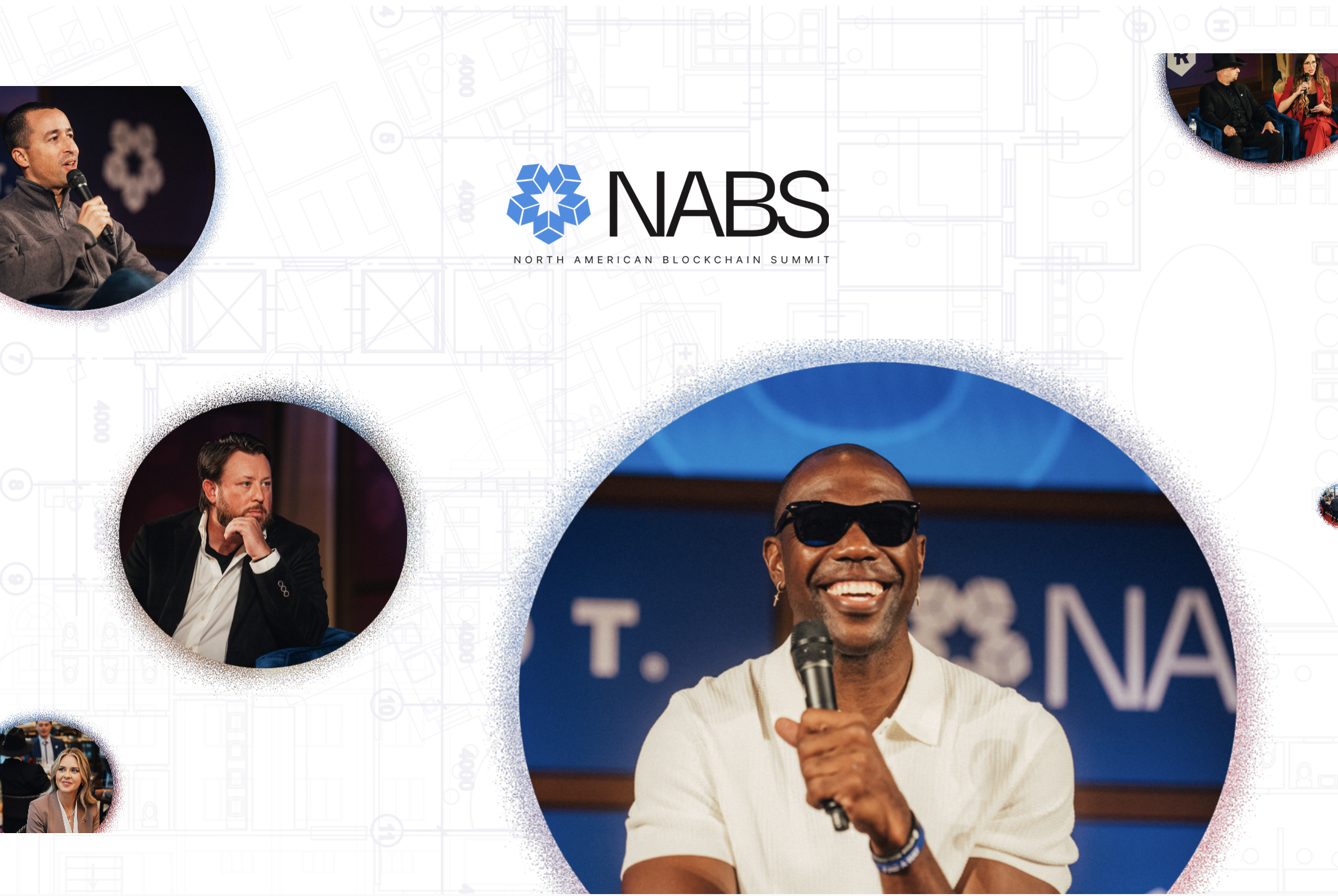Collage de ponentes en la conferencia North American Blockchain Summit (NABS).