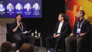 Nuri Chang director de producto de BitGo, Alexander Blume de Two Prime e Igor Istratov de Fifth Third Bank durante BitGo’s High Roller Summit