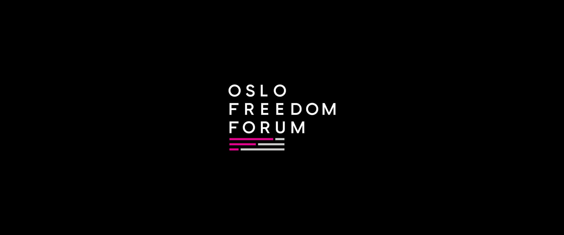 Logo oficial de Oslo Freedom Forum en letras blancas sobre un fondo completamente negro.