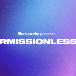 Banner promocional con fondo degradado que anuncia el evento Permissionless IV, presentado por Blockworks.