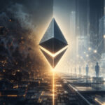 logotipo de Ethereum en medio de un paisaje surrealista de nodos