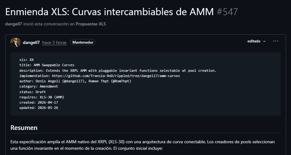 Portada de un repositorio de Github de una propuesta de mejora para la red de criptomonedas XRP Ledger.