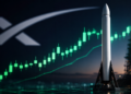 Logo de SpaceX con un cohete y velas en verde.