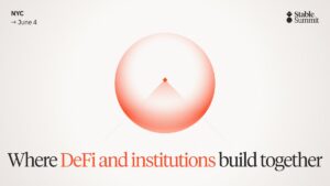 Banner del Stable Summit en NYC, el 4 de junio, sobre DeFi e instituciones.