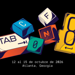 Banner de TABconf 8, 12-15 de octubre de 2026, en Atlanta, Georgia, con teclas mecánicas.