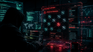Un hacker operando en un centro computacional.