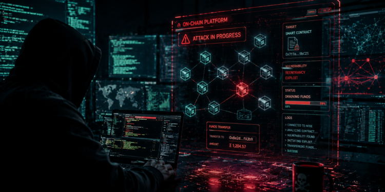 Un hacker operando en un centro computacional.