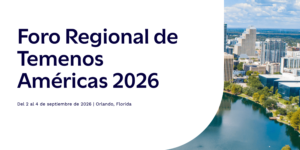 Banner del "Foro Regional de Temenos Américas 2026", a realizarse del 2 al 4 de septiembre de 2026 en Orlando, Florida, con una vista aérea de la ciudad y un lago de fondo.