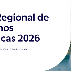 Banner del "Foro Regional de Temenos Américas 2026", a realizarse del 2 al 4 de septiembre de 2026 en Orlando, Florida, con una vista aérea de la ciudad y un lago de fondo.